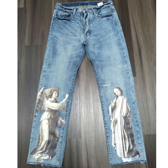 MNML dopamine button fly denim jeans Art to wear angel Mary Renaissance size 31 - Picture 1 of 6